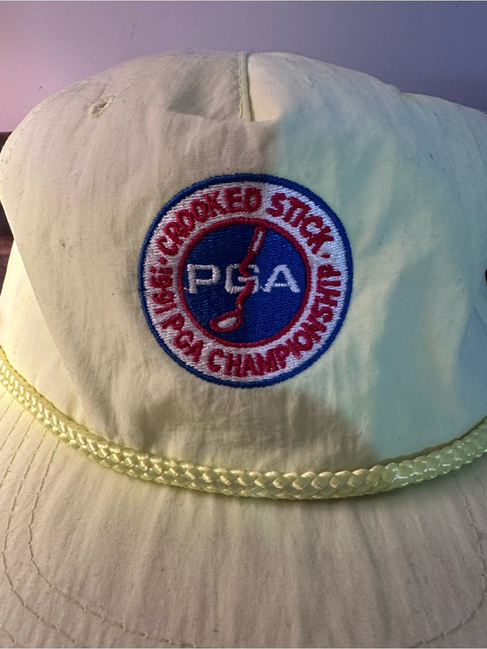 Vintage Crooked Stick 1991 PGA Championship neon green/yellow StrapBack Hat RARE